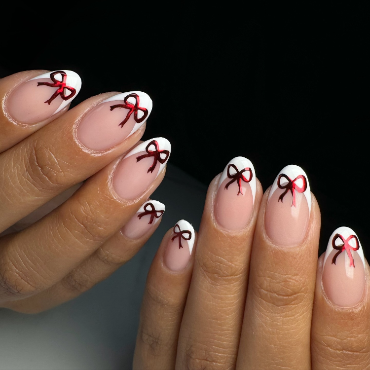 weihnachts french nails mit schleife