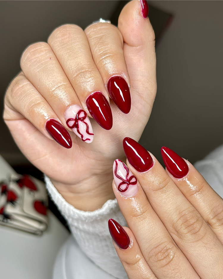 weihnachts gelnägel mit 3d schleifen