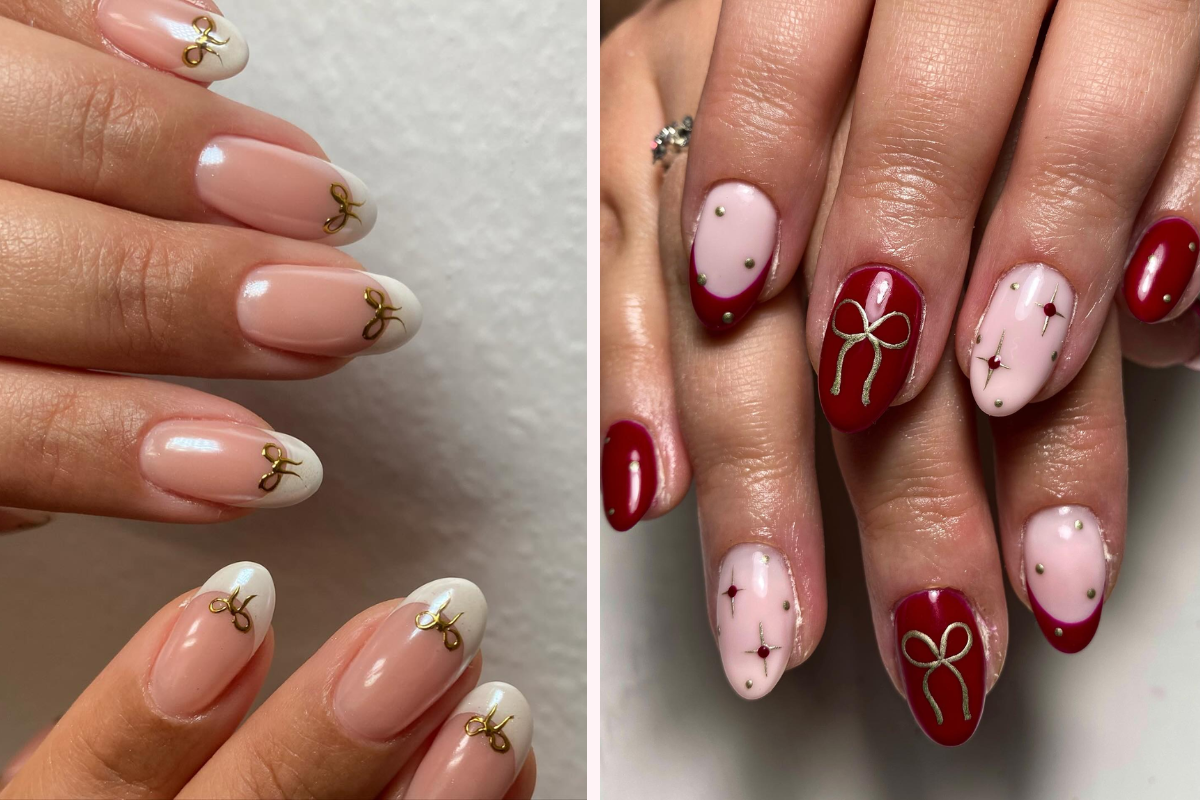 weihnachts gelnägel mit schleifen