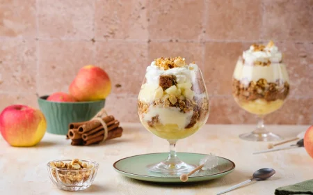 weihnachtsdessert im glas mit apfel, panettone und mascarponecreme