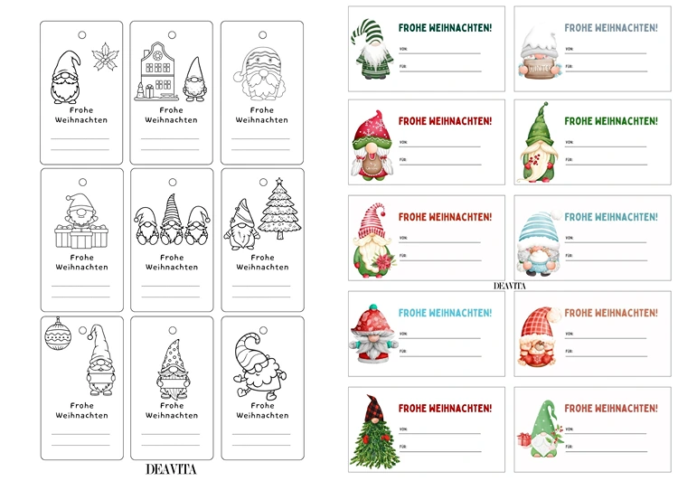 Wichtel als Motive für Geschenketiketten für Mitbringsel oder Mitgebsel