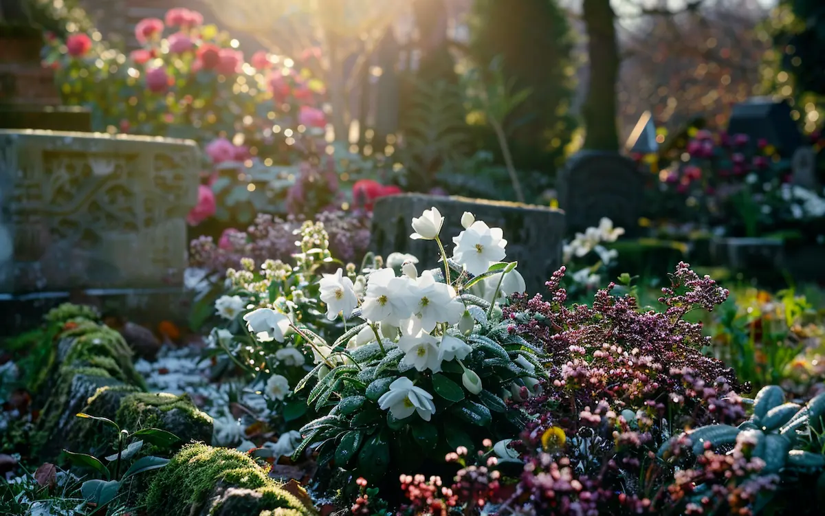 winter grabgestaltung mit christrose