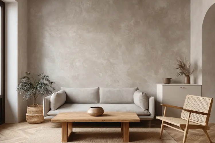 akzentwand im wohnzimmer in grau beige