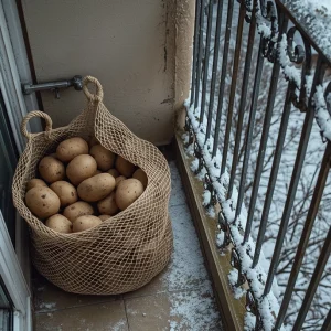 auf dem balkon gelagert kartoffeln bei minusgraden im winter