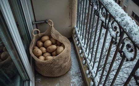 auf dem balkon gelagert kartoffeln bei minusgraden im winter