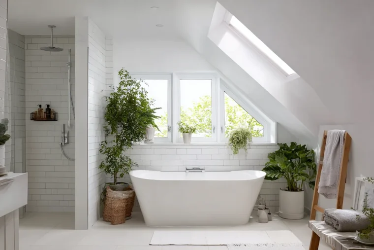 begehbare dusche ohne glas im bad mit dachschräge