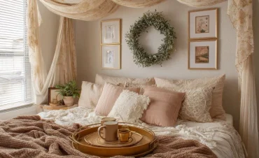 Bett mit Betthimmel aus Spitze