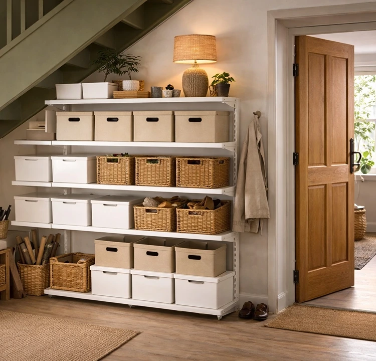 Boaxel-Regal mit Boxen und Körben Dröna, Kuggis und Branäs