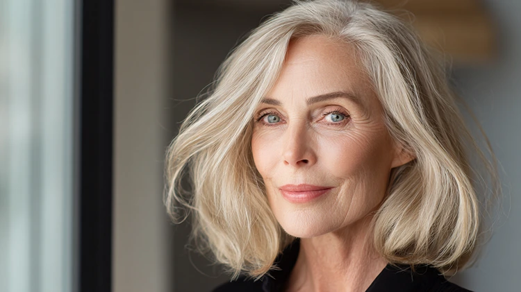 bob haarschnitt mit seitenscheitel halblange frisuren ab 50 blond