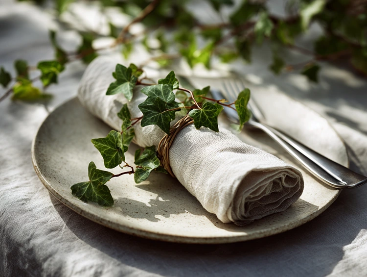 Efeuranken als Serviettenringe für Stoffservietten verwenden
