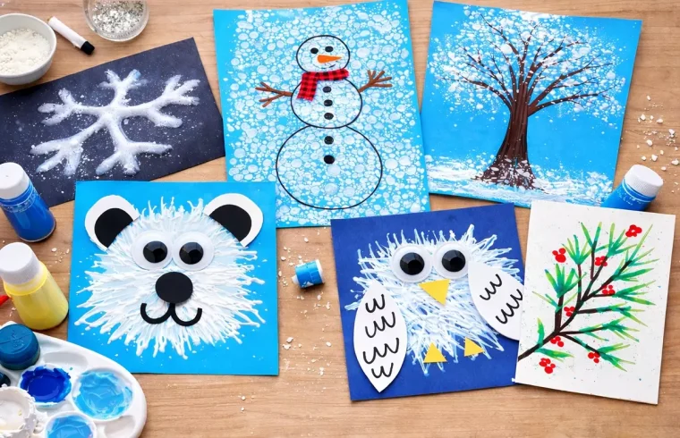 Einfach Winterbilder malen mit Kindern dank spaßiger Techniken