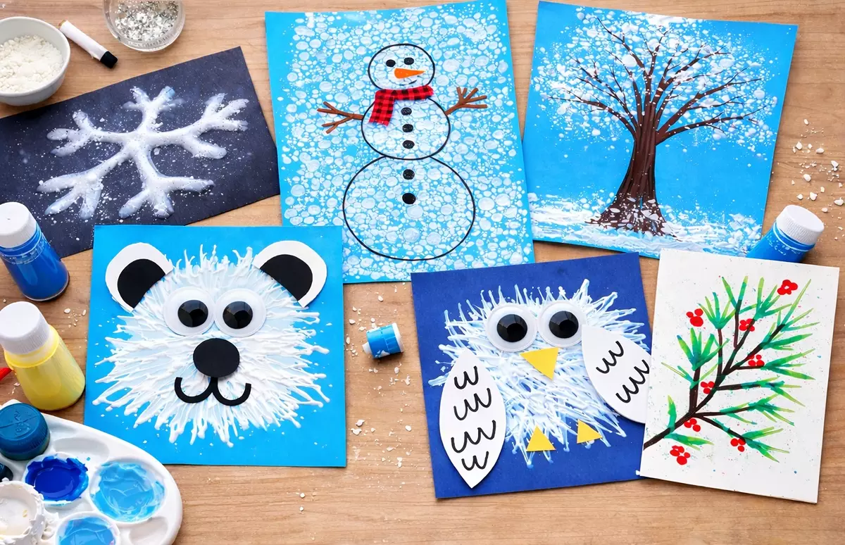 Einfach Winterbilder malen mit Kindern dank spaßiger Techniken