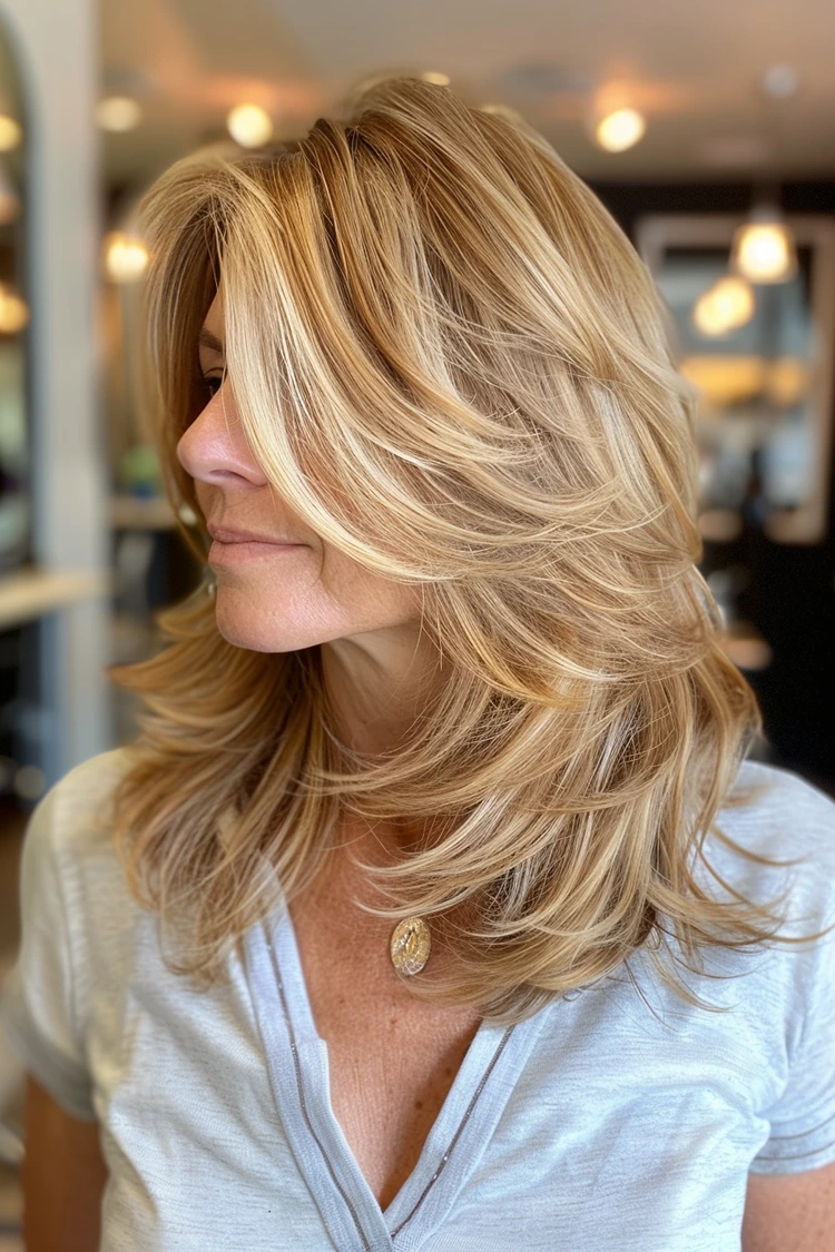 face framing layers halblange frisur blond