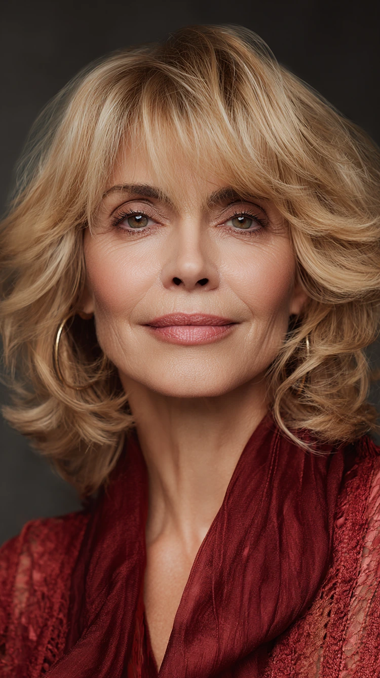 face framing layers und pony blonde haare halblang ab 50