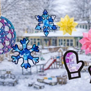 Fensterdeko im Kindergarten basteln für den Winter mit Holz oder Papier