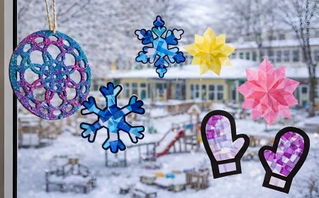 Fensterdeko im Kindergarten basteln für den Winter mit Holz oder Papier
