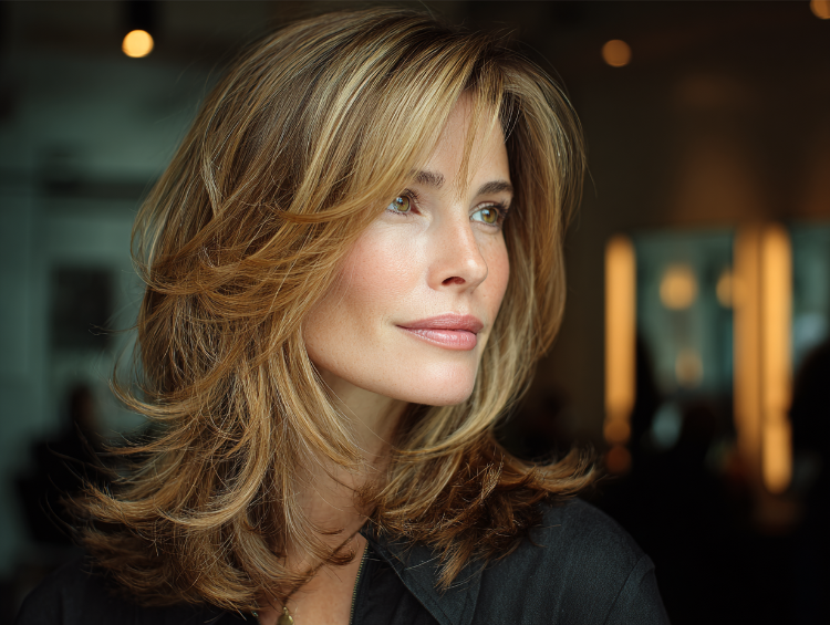 frau ab 50 mit gestuftem haar und seitenscheitel