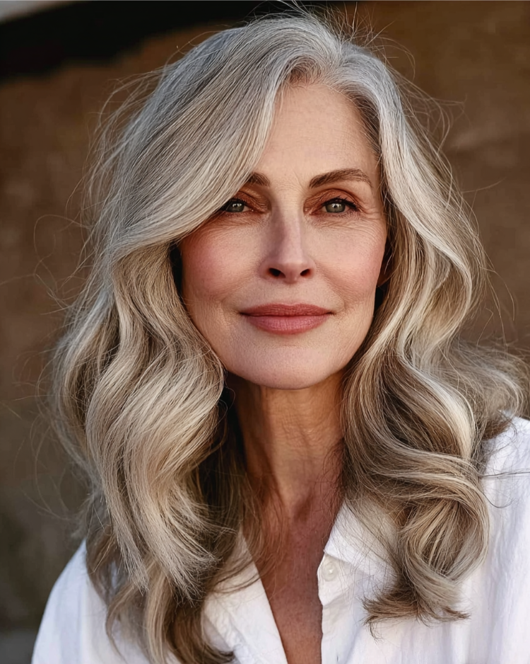 frau ab 60 mit welligem haar und seitenscheitel