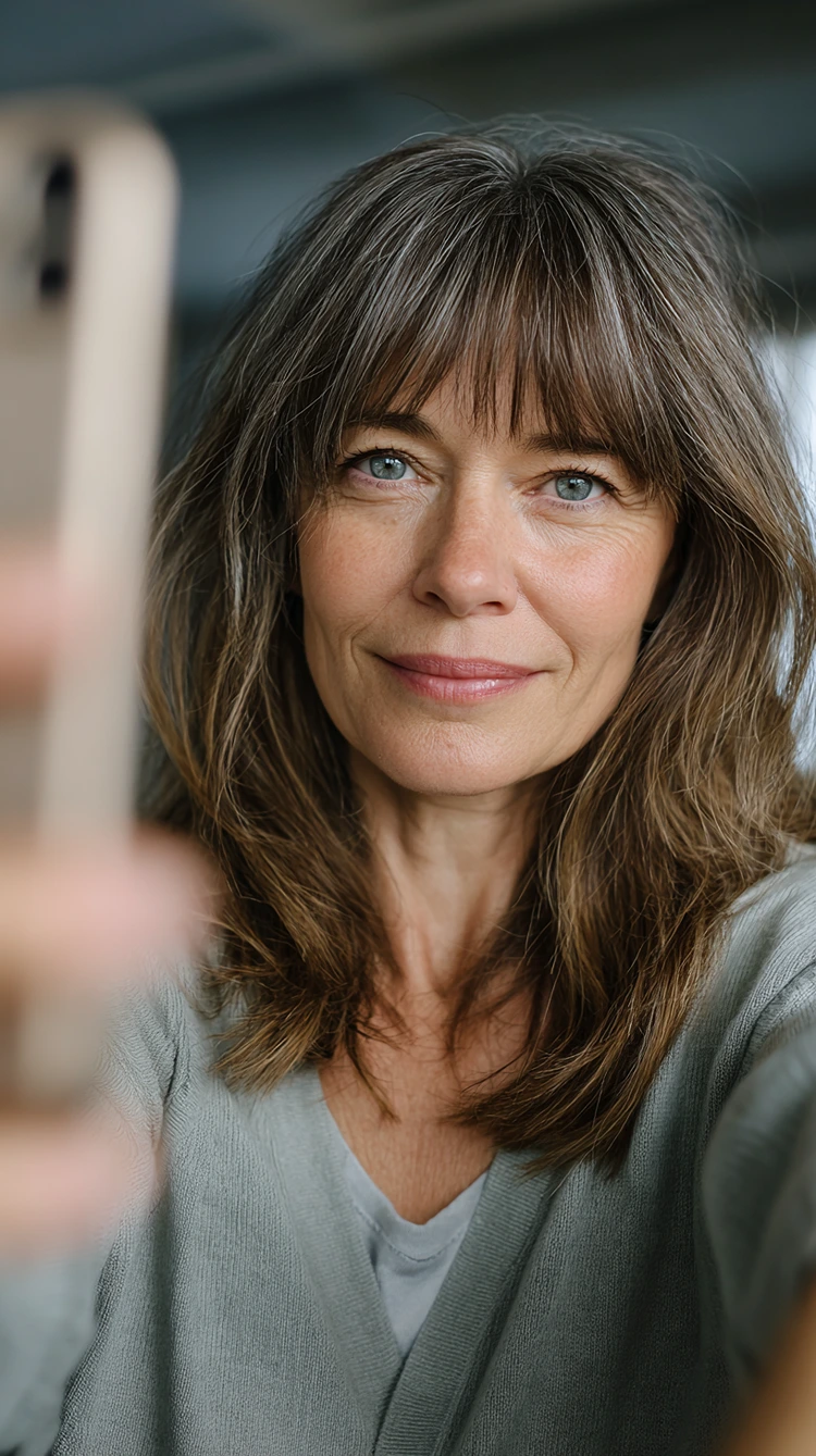 frisur halblang ab 50 mit face framing layers & pony