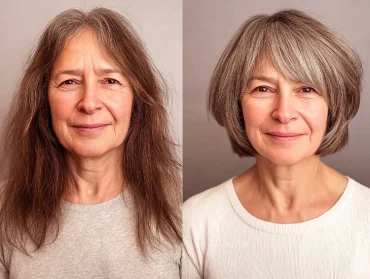 frisuren für ein eckiges gesicht ab 50 vorher nachher