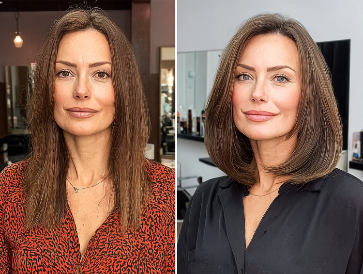 frisuren für ein eckiges gesicht ab 50 vorher nachher long bob