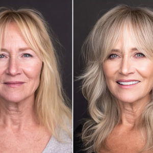 frisuren für ein eckiges gesicht ab 50 vorher nachher shag cut