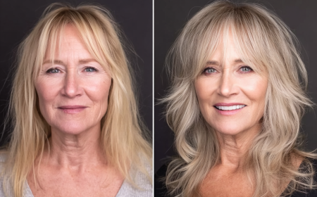 frisuren für ein eckiges gesicht ab 50 vorher nachher shag cut