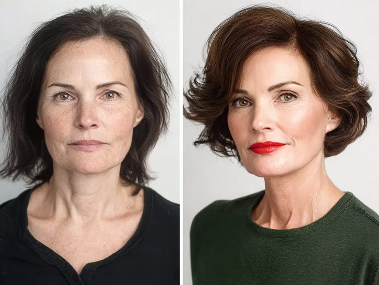 frisuren für ein eckiges gesicht ab 50 vorher nachher wavy bob