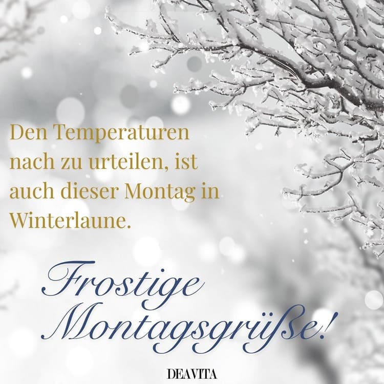 Frostige Montag-Grüße am kalten Morgen mit Winterlaune