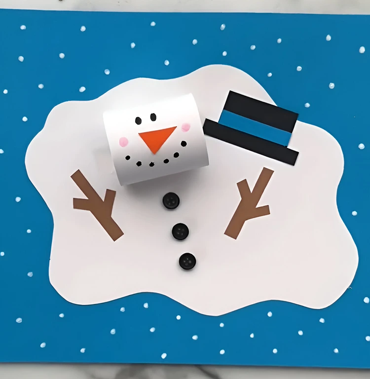 Geschmolzener Schneemann aus Tonpapier für ein schönes 3D-Winterbild