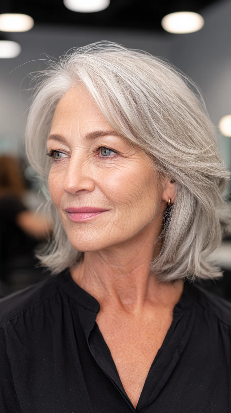 halblang mit face framing ohne pony für frauen ab 50