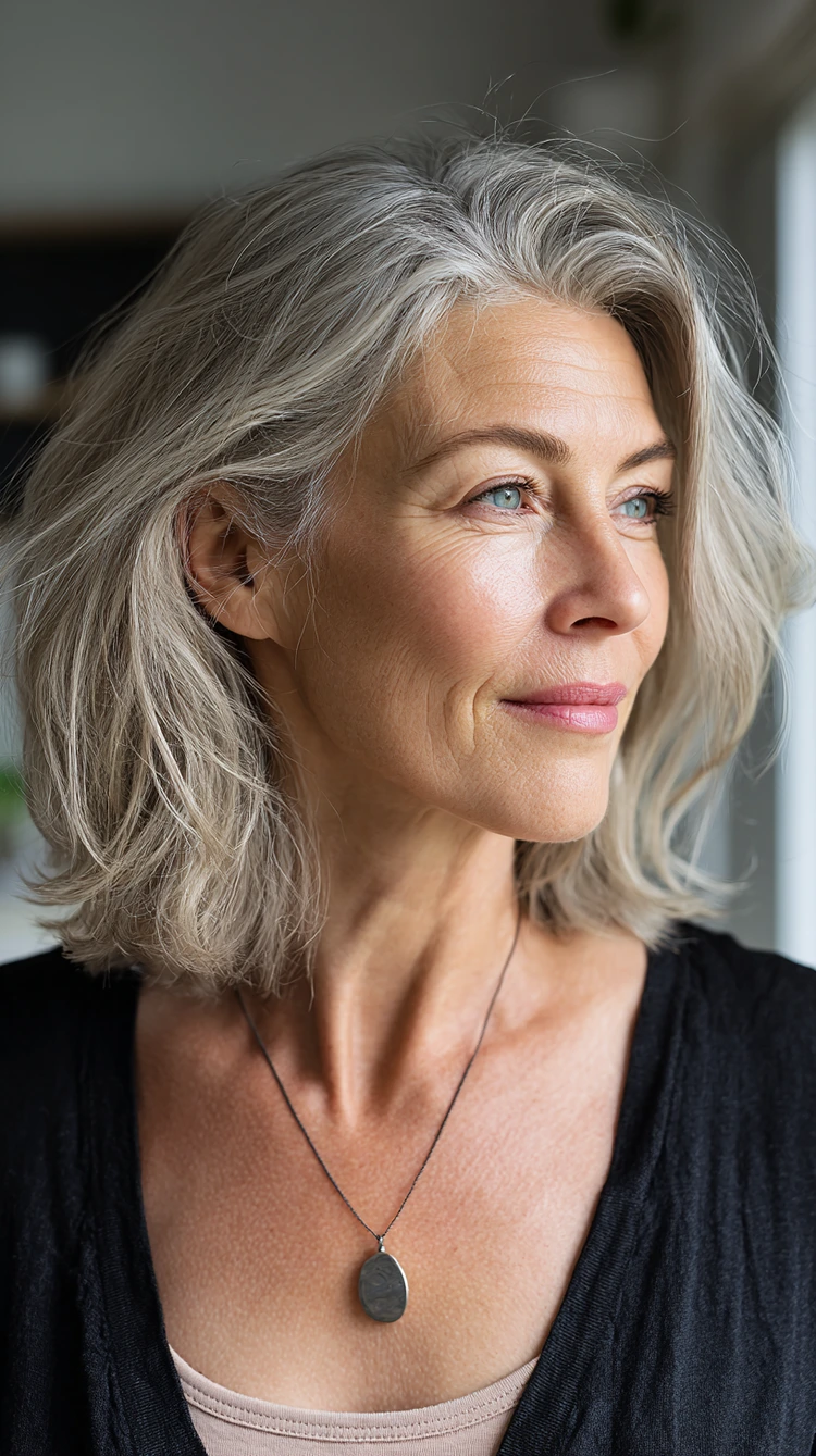 halblange frisur mit tiefem seitenscheitel damen ab 50