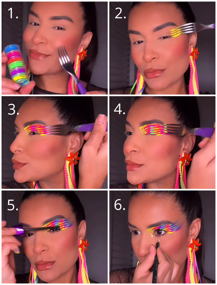 karneval schminken gabel hack für bunte linien