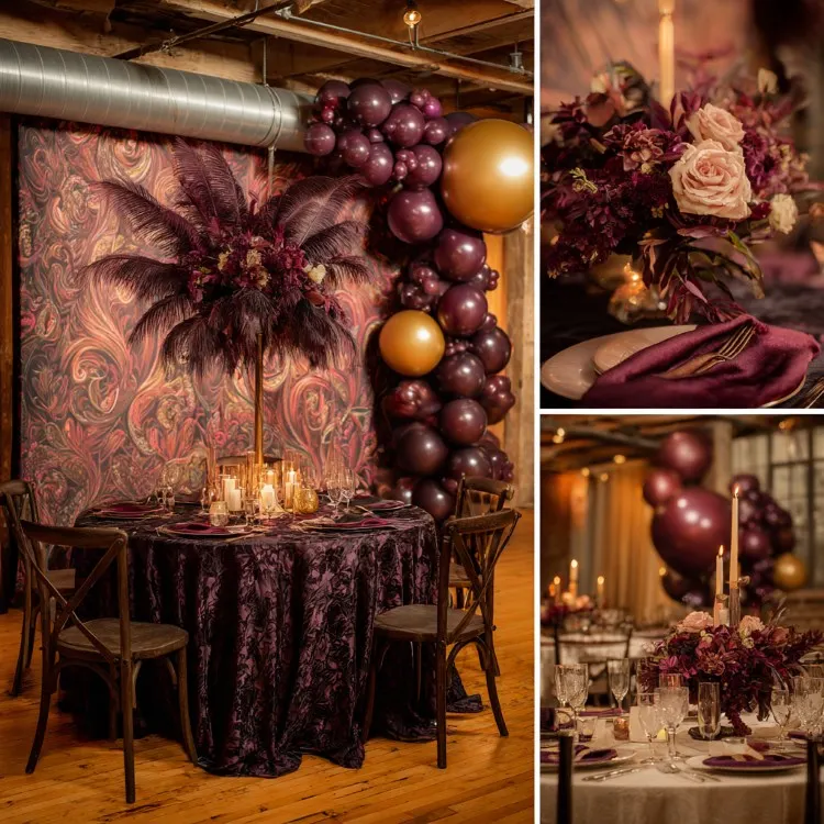 Maskeradenball Deko mit Ballonen und Windlichter