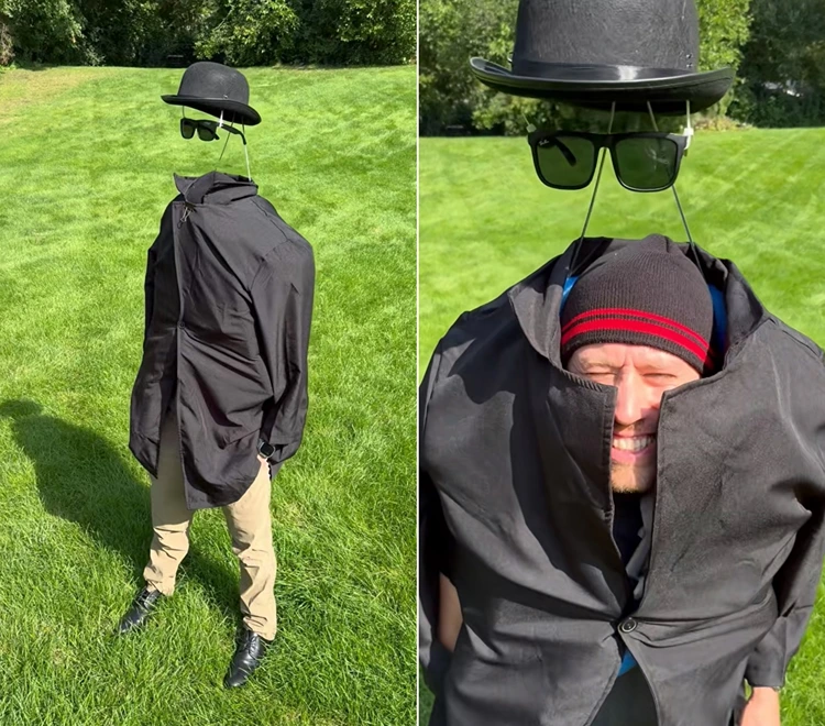 Mit Draht und Melonenhut einen kopflosen Mann kreieren