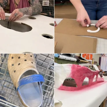 Mit Sprühfarbe Crocs besprühen und nach Belieben verzieren