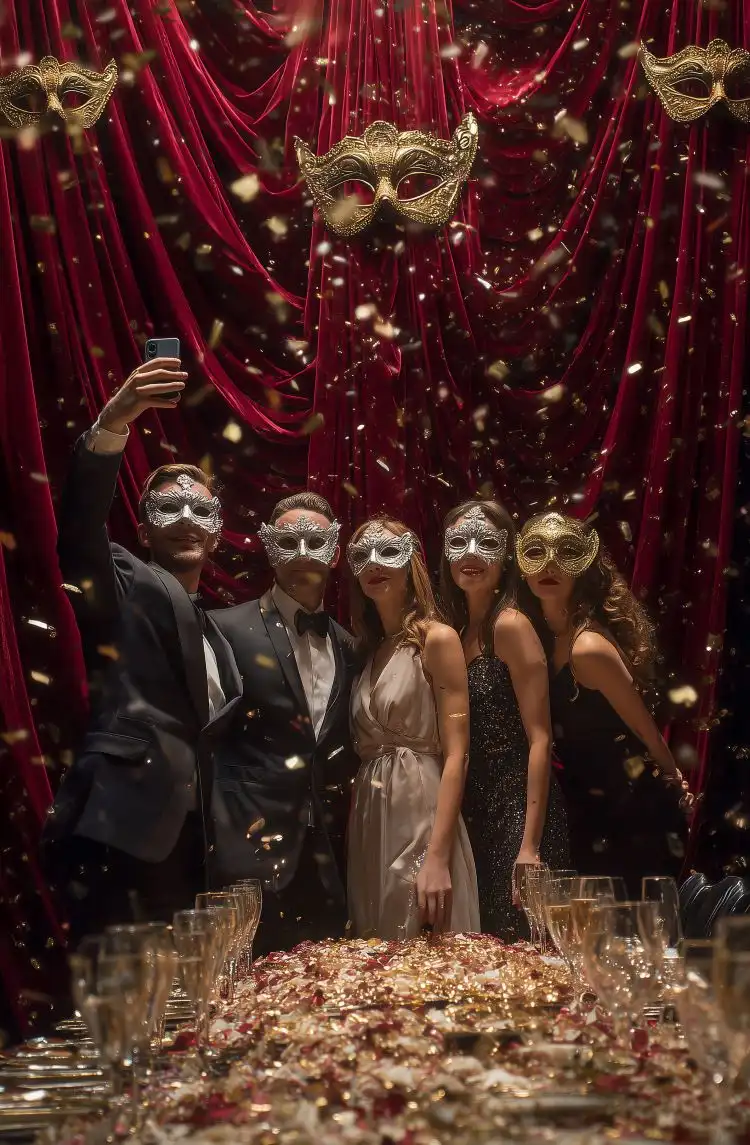 mitternachtsmaskerade in tiefrot ideen für karnevalparty