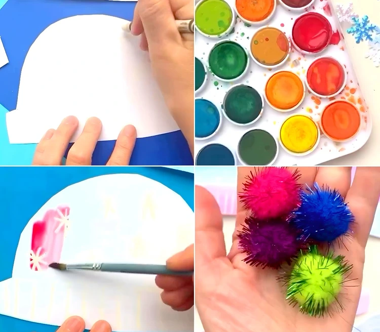 Mütze mit Wachs dekorieren und mit Wasserfarben ausmalen