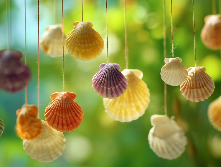 Muschel als Windspiele im Garten