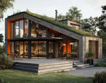 Nachhaltige moderne Architektur Haus mit bepflanztem Dach
