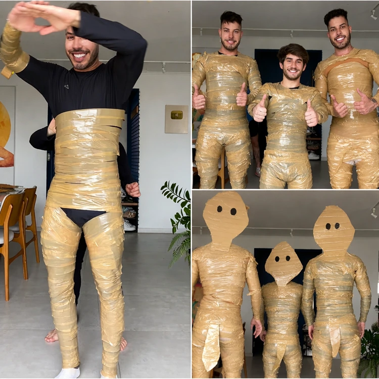 Paketklebeband um den Körper wickeln und Kopf und Schwanz aus Pappe ausschneiden