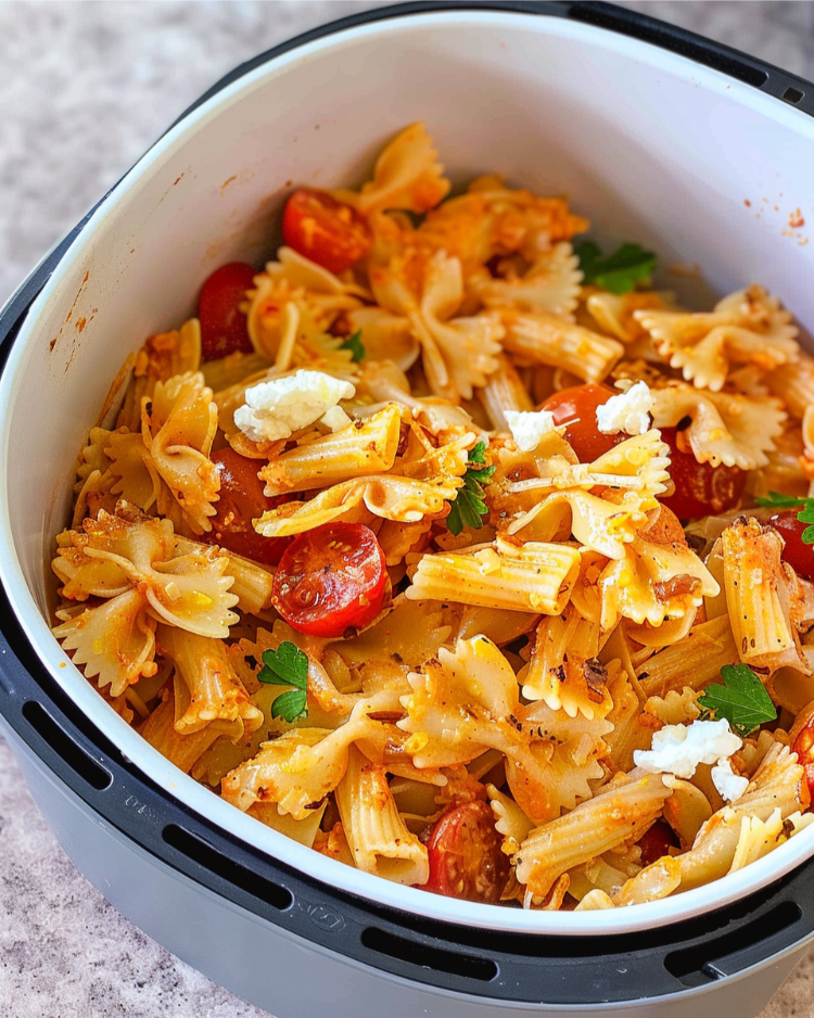 pasta mit feta und tomaten in der heißluftfritteuse zubereiten