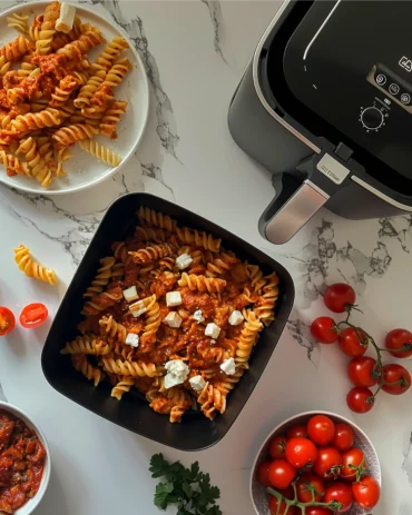 pasta mit tomaten und feta im airfryer kochen