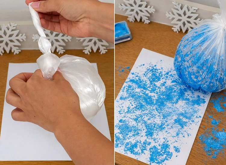 Plastikbeutel in Farbe tauchen und einen Hintergrund gestalten