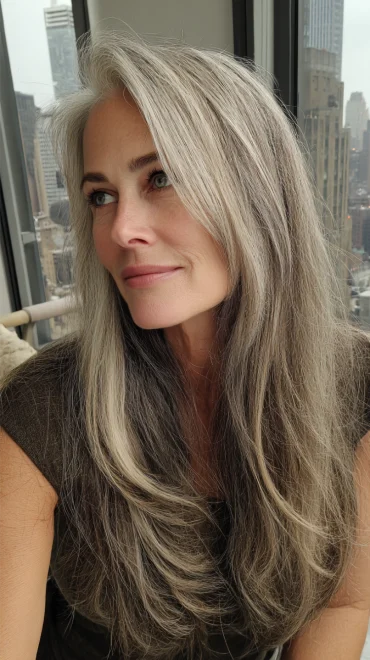 Frau ab 50 mit langen Haaren