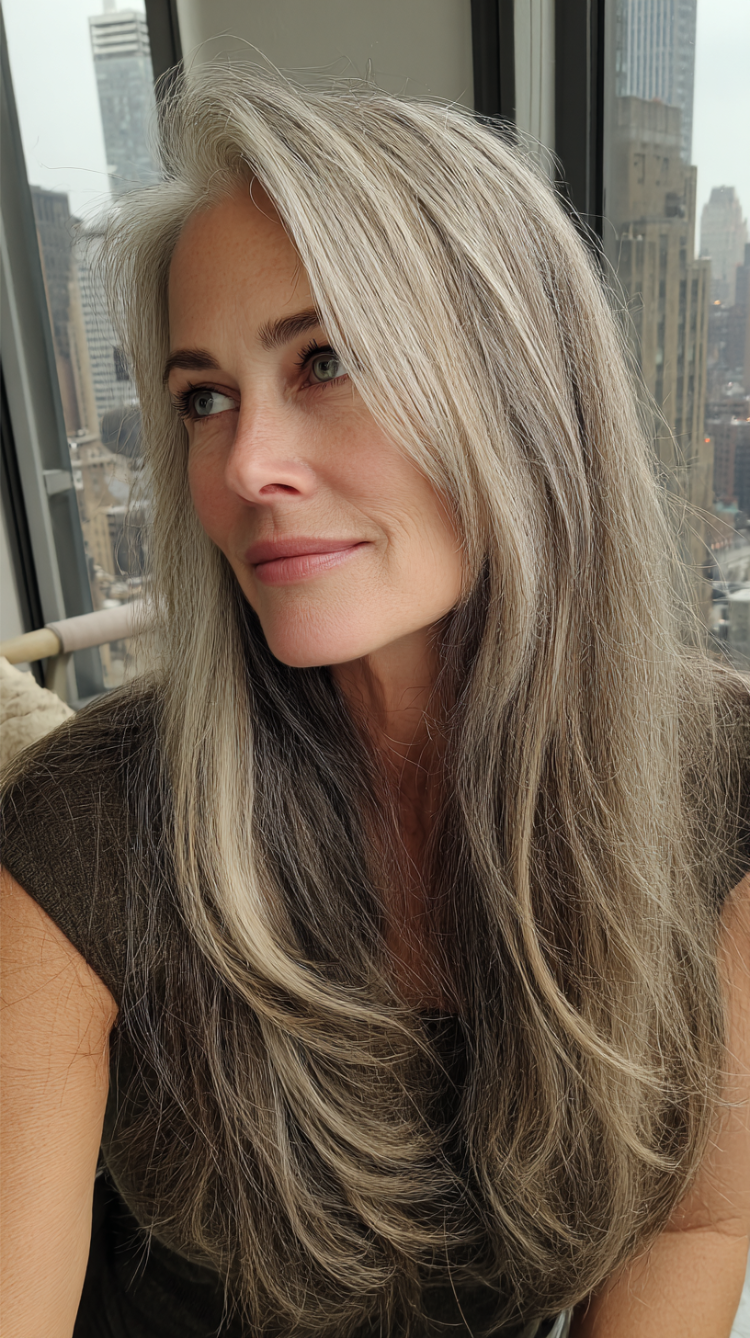 Frau ab 50 mit langen Haaren