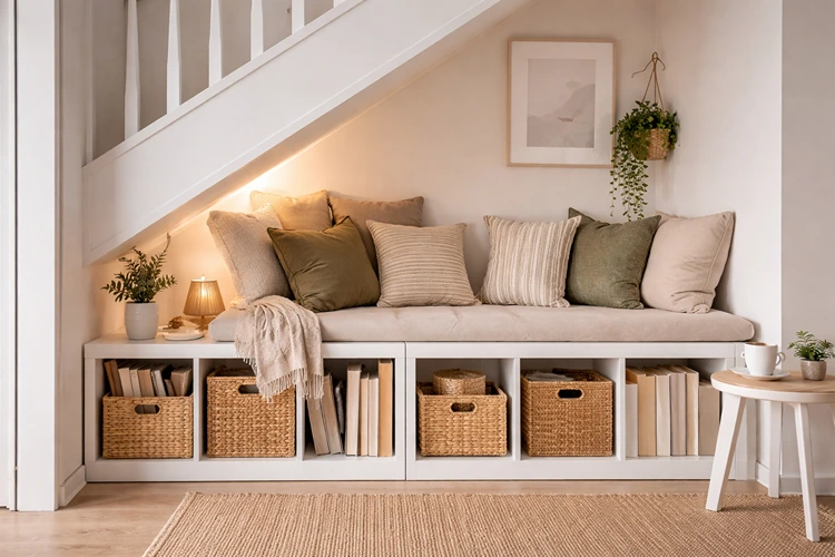 Raum unter der Treppe nutzen mit Ikea für eine Sitzbank aus Kallax