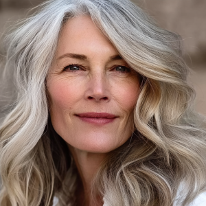 reife frau mit gewelltem stufenschnitt und seitenscheitel