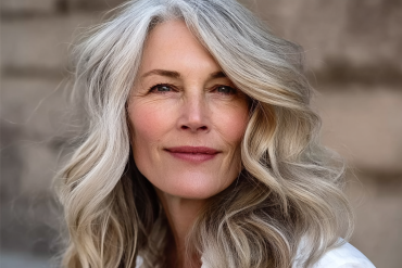 reife frau mit gewelltem stufenschnitt und seitenscheitel