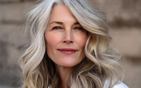 reife frau mit gewelltem stufenschnitt und seitenscheitel